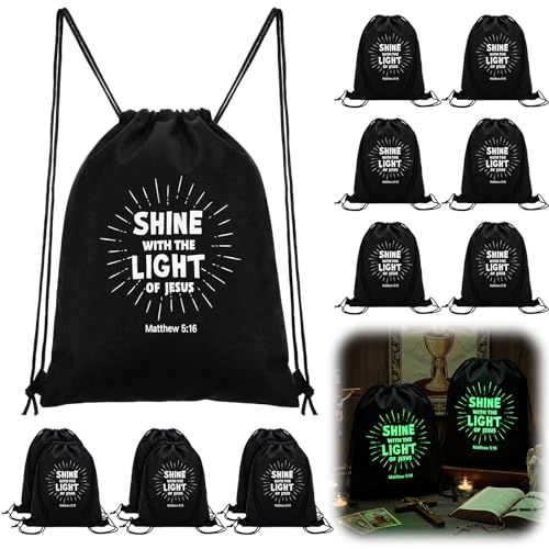 Image of 18 Pcs Shine with The Light of Jesus Drawstring Backpacks Bulk
