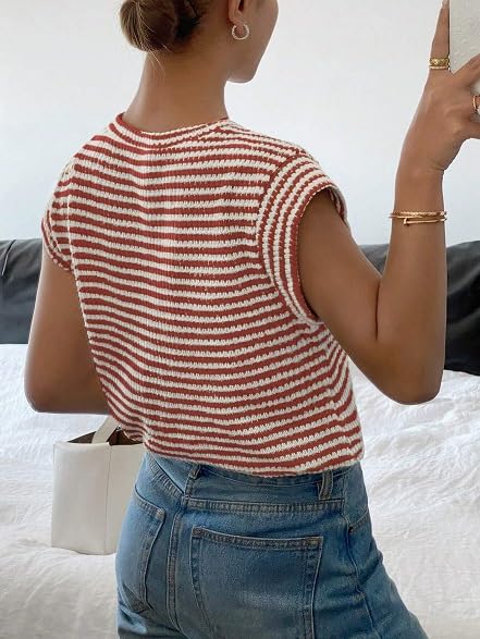 Image of Jawdrobe Women's Striped Western Top Round Neck Cap Sleeve T-Shirt for Women