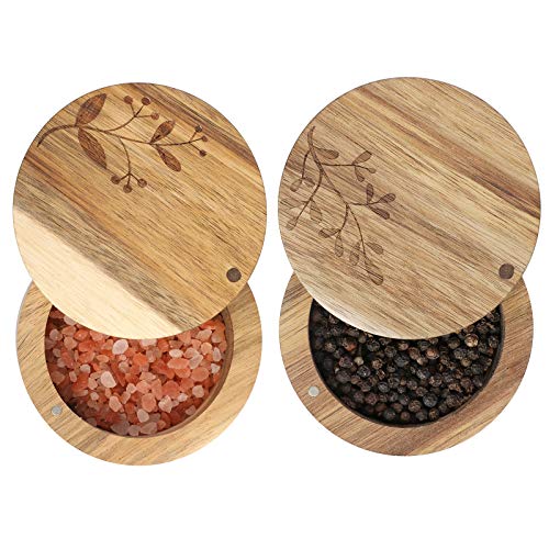 DGYLL Acacia Wood Salt Cellar with Swiveling lid with out spoon 2pc/set Salt keeper Salt Box Spice storage box Condiment pot sugar keeper spice containers salt pepper sugar bowl 3.5DIA x 2.5H inch