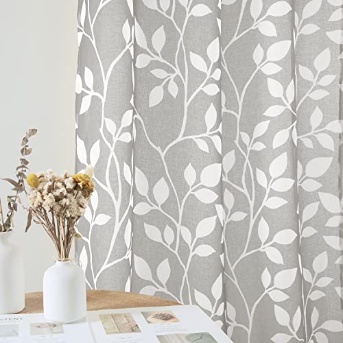 Image of XTMYI Small Door Curtains, Patterned Printed Sidelight Sheer French Door Curtains Set of 2, Light Gray and White, 36 Inch Length