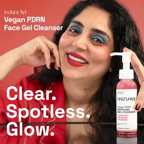 Image of Soulflower Vegan Korean PDRN Face Wash, Spotless Gentle Gel Cleanser for Men & Women|Dermatologically Tested, Deep Cleans Pores, Fades Pigmented Spots, Reduces Acne with 0.1% Salicylic Acid 100ml