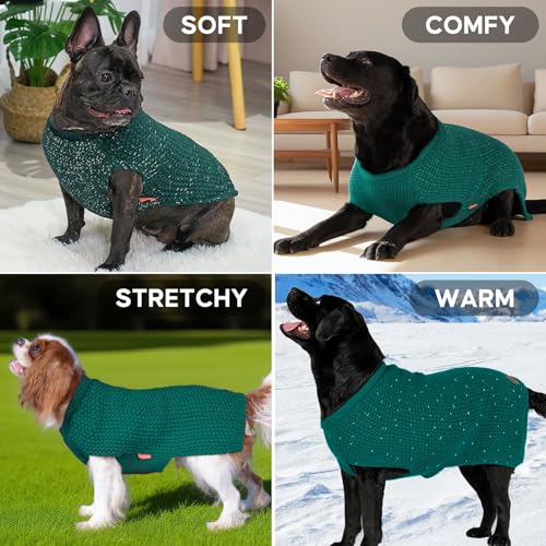 Image of KYEESE Reflective Yarn Dog Sweater for Small Medium Dog Thick Knit Pullover | Reflective for Visibility, Leash Hole for Walk, Stretchy Fit, Lightweight & Warm, Gentle on Sensitive Skin, Winter Daily Wear