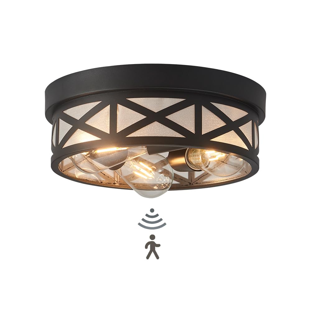 Adjustable Motion Sensor Flush Mount Ceiling Lights,3-Light Outdoor Ceiling Light Fixture for Entryway,Hallway,Porch,Patio,Storage Room and Garage,12