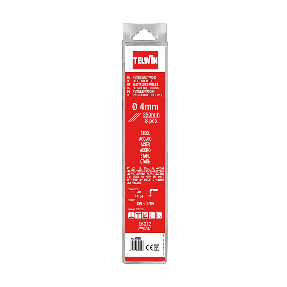 Telwin 802620 Elettrodi Rutili per Saldatura D. 4 mm, 0.1 V, Grigio, 4 blister, Set di 8 Pezzi