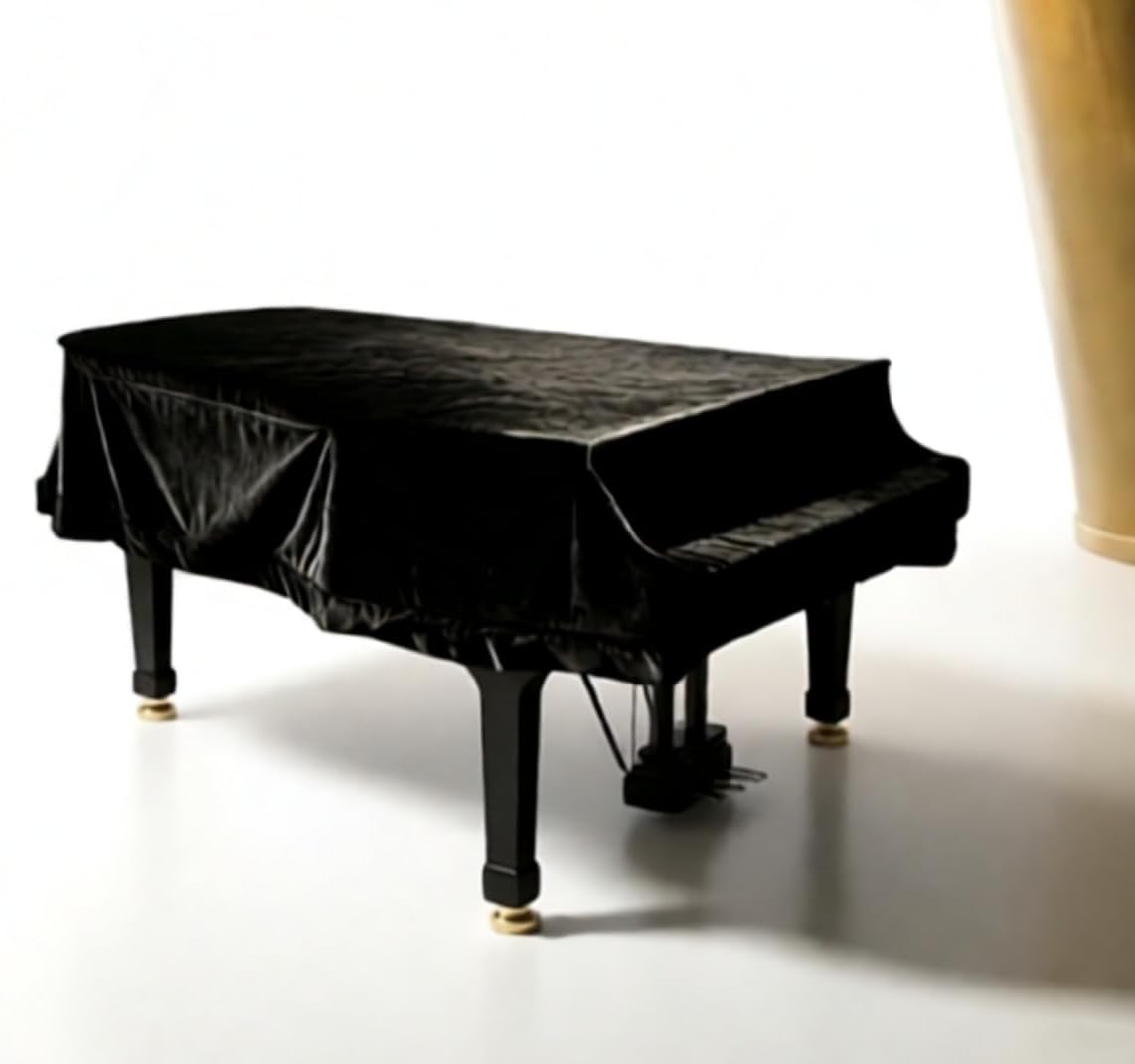 Grand Piano Cover, Velvet Piano Cover Decorative Full black Piano Cloth Sot Bordered Triangle Decorated Protective (Black, Velvet，S - 62.99in/160cm)