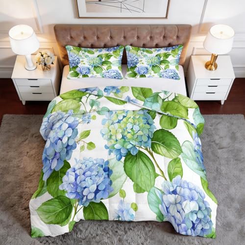 WHUOEUCO Edredón Relleno Nórdico Cama 180 240x260 cm Hortensia En Acuarela Edredon Acolchado 4 Estaciones Estampado 3D, Edredón Antiácaros Suave y Ligero con 2 Fundas de Almohada