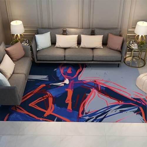 Tapis abstrait bleu et rouge anti-poussière lavable en machine - 2