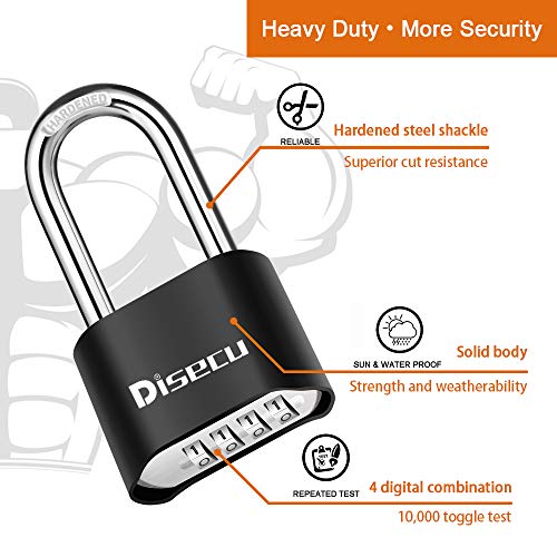 Disecu 4 Digit Heavy Duty Combination Lock 2.5 Inch Long Shackle Outdoor Waterproof Padlock For School Gym Locker, Sports Locker, Hasp Storage, Fence, Gate, Case, Toolbox, Bike (Black) #TOP2