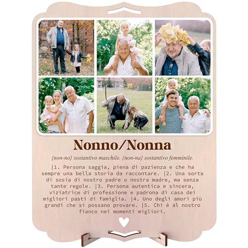 nagu® Regalo Nonno Nonna per Compleanno o Festa dei Nonni. Quadro Personalizzato con Foto. Biglietto Regalo in Legno 30 x 22 cm per Regali Personalizzati. Include lettere e numeri adesivi
