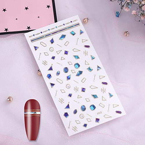 Wokoto 6 Sheets 3D Adhesive Nail Art Jewelry Stickers Set Sapphire Rose Flower Design Nail Rhinestone Decals Manicure Decoration #TOP2