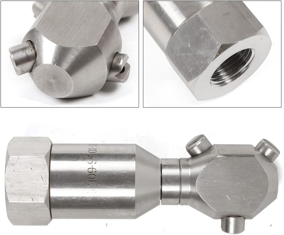 Washing Nozzle Continuous Cleaning Nozzle 1/2 Tank Wash 3 Nozzle Water 5 Bar Internal Thread Pressure Sewer Jetter 304 Stainless Steel Drain Pipe 3 Jet Head 360° Rotary Nozzle Jet