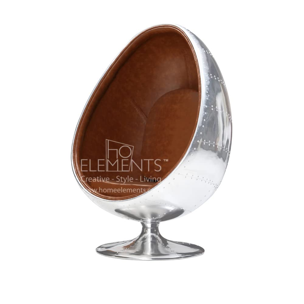 Homeelements Aviator Swivel Egg Pod Chair Vintage Brown Pu Leather