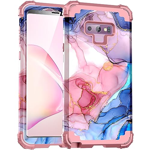 BQQFG for Galaxy Note 9 Case,Marble Pattern Three Layer Heavy Duty Shockproof Hard Plastic Bumper+Soft Silicone Hybrid Drop Protective Girls Women Cover Case for Galaxy Note 9(6.4'),Rose Gold