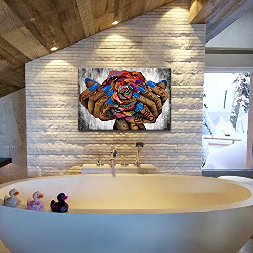 Levvarts Abstract Graffiti Canvas Wall Art Hands With Rose Painting Pop Art Prints Poster Modern Street Art For Living Room Bedroom Wall Decor Stretched And Framed Ready To Hang 24X36 #TOP3