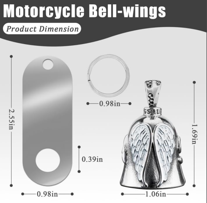 Image of STHIRA Guardian Angel Motorcycle Bell Handful Good Luck Bells & Keyring Drive Safe Pendant Accessories Lead-Free Pewter Bike Bell Good Luck Gift for Men Women