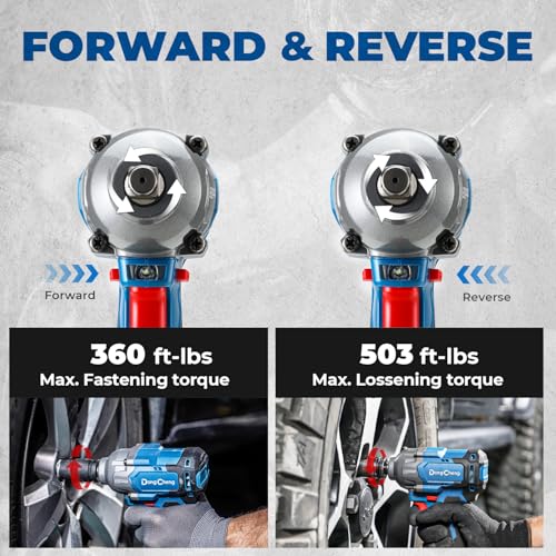 Dong Cheng 20V Brushless Impact Wrench, Max Torque 360 ft-lbs (488N.m), 1/2 inch with 3 Mode Speed, 2400 RPM Cordless Impact Gun, Includes 4.0Ah Battery, Charger, 4 Impact Sockets and Kit Bag - Image 7