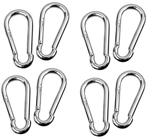 Image of SKMT snap Hook Lock, snap Hook for Rope, Stainless Steel Spring Snap Hook Carabiner (Silver), Outdoor Sports Carabiner snap Spring Clips Hook (10MM Pack of 8)