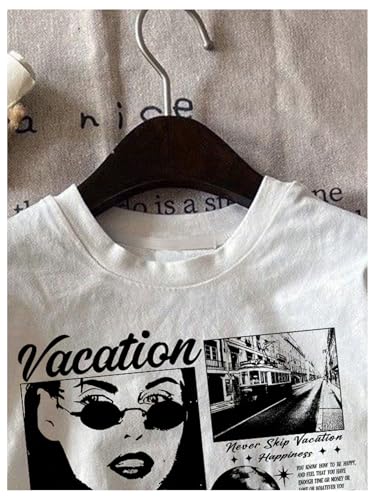 Verdusa Girl's Graphic Round Neck T Shirts Summer Short Sleeve Tee Tops White Black 10Y3