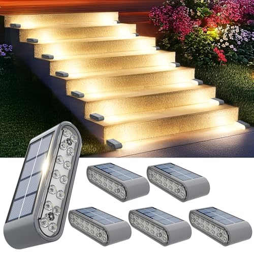 XILLUMI CORE Solar Step Lights for Outside, 6-Pack Stair Light Outdoor Waterproof IP67, 14 LED Warm White Light Solar Powered Lighting for Steps, Stairs, Deck?Patio, Walkway, Front Porch Decor