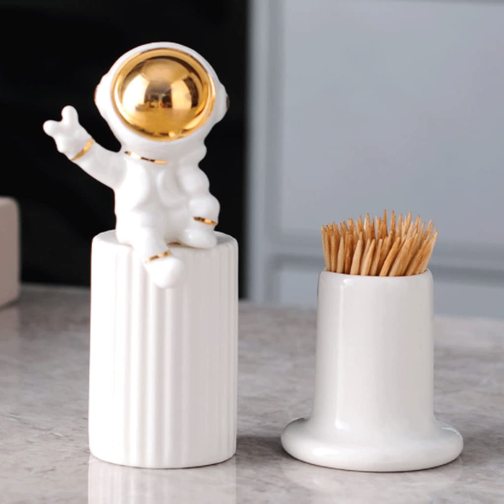 Joli porte-cure-dents en céramique avec couvercle - Distributeur pratique pour cure-dents de cuisine et restaurant - Blanc