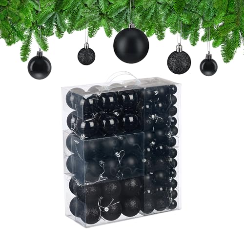 Schwarzer Christbaumschmuck 21 Relaxdays Weihnachtskugeln im 138er Set, Kunststoff, glitzernde,...