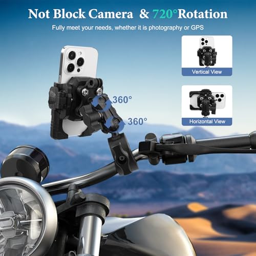 Image of Universal Phone Mount for Bike /Motorcycle /Scooter /ATV, 720 Rotatable Anti-Shake Holder with One-Hand Quick Release &Secure Lock Knob, Fits 5.4-7.2 inch iPhone 16 /15 /14 /13 Pro Max, 75026