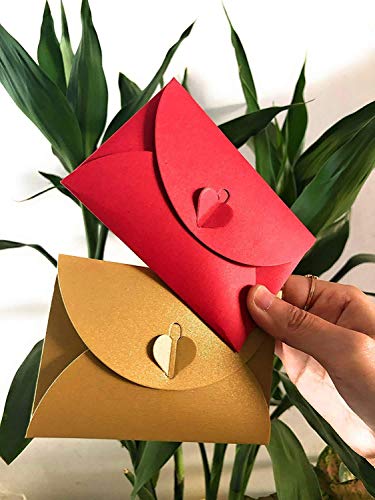 JOYISEN 50 STKS Kraft Papier Enveloppen Mini Handgemaakte Rode en Gouden Enveloppen met Hartsluiting - Afbeelding 4