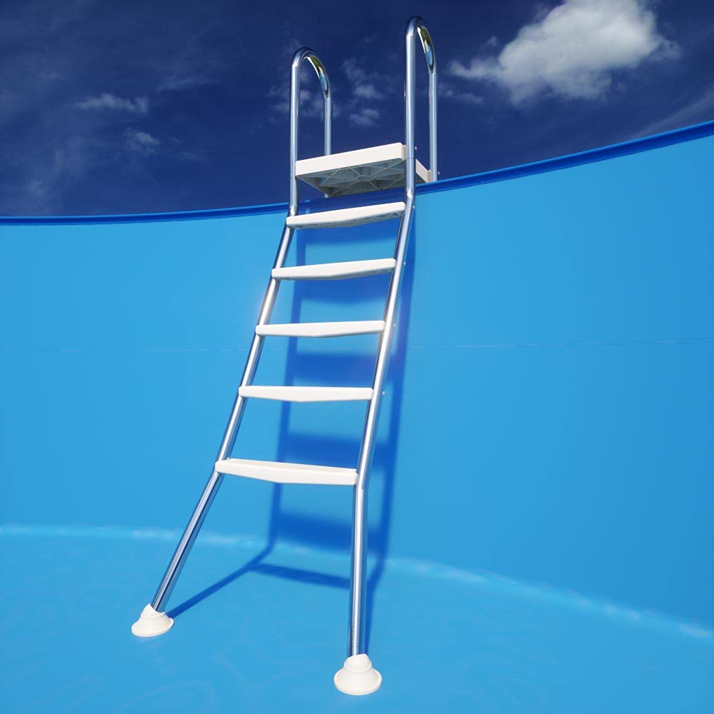 Poolleiter aus V2A Edelstahl - 5-stufige Hochbeckenleiter für teileingelassene Pools - Für Beckenhöhe bis 1,50 m - Belastbar bis 120 kg - Sicherer Stand