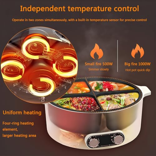 Electric Hot Pot with Divider, Four Grid Multifunctional Stew Pot, 4-Flavor Chinese Shabu Shabu Pot, for Family Gatherings Parties,White - Image 6