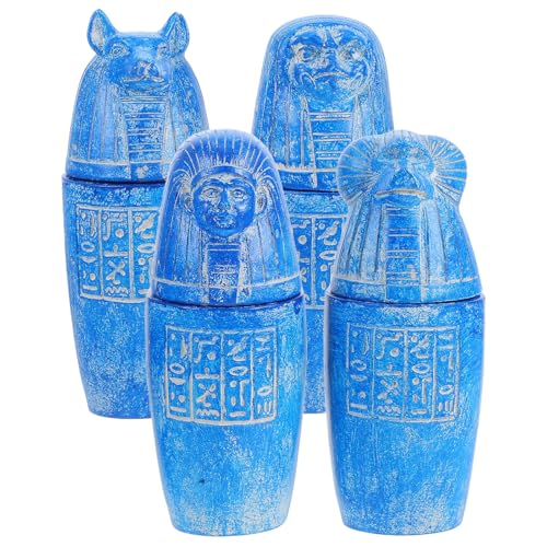 DOITOOL 4 Piezas Conjunto de Tarros Canópicos Egipcios con Inscripciones Históricas Figuras Imsety y Horus para Decoración de Escritorio Artefactos Antiguos para Coleccionistas y Regalos