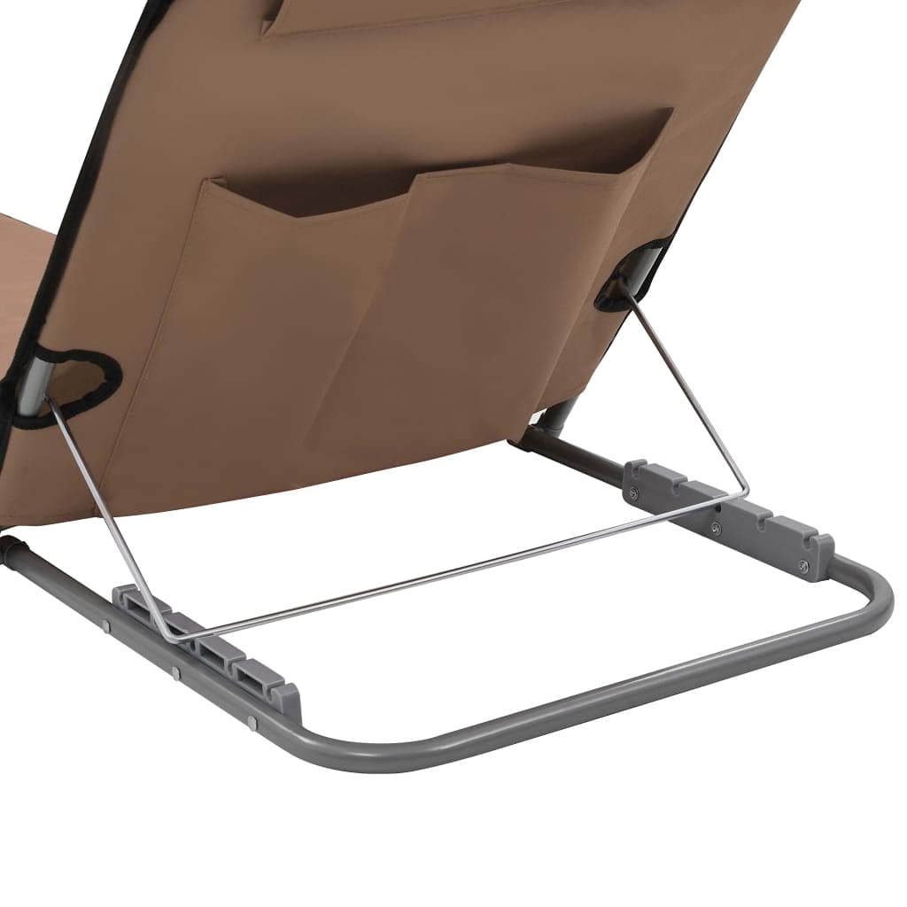 Tomostar Lot de 2 Tapis de Plage, Chaise Longue Pliante Bain de Soleil Inclinable Transat de Plage 2 pcs Acier et Tissu Marron