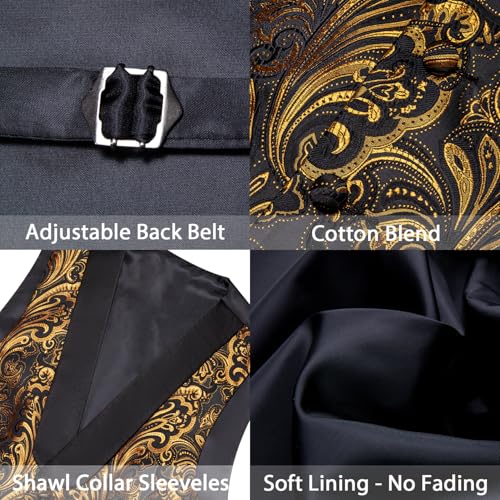 Image of Barry.Wang Mens Silk Lapel /Shawl Collar Vest Tie Sleeve Holder Set Formal /Casual Paisley Vests Wedding Tuxedo Waistcoat