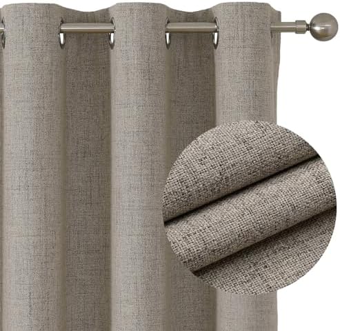 Joydeco 100% verduisteringsgordijnen, linnen, met plooiband, set van 2, 160 x 132 cm (h x b), linnen, thermogordijn, koudebescherming, ondoorzichtig, geluidsisolatie, ideaal voor woonkamer, past bij