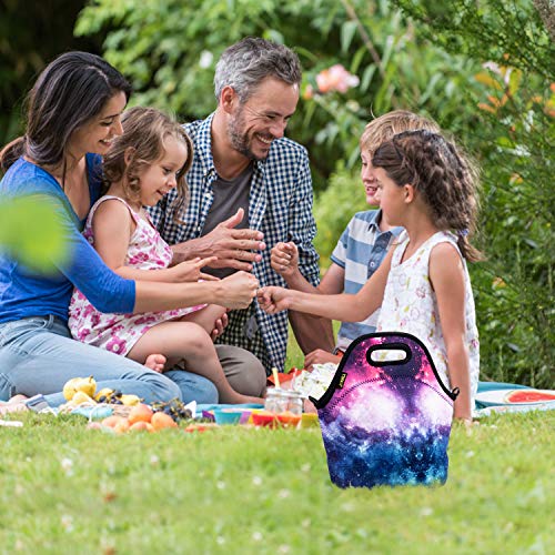 Neoprene Lunch Bag, Cute Lunch Bags for Women Girls Lunch Box Bag, Insulated Lunch Tote Bag for Kids Lunch Sack for Work School Travel and Picnic (Purple Sky)