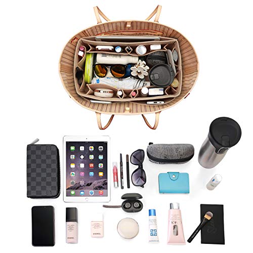 Image of ZTUJO Felt Purse Organizer, Multi Pocket Bag in Bag Organizer For Tote & Handbag Shaper, Speedy 30, Speedy 35 and Speedy 40, Beige, Slender Medium