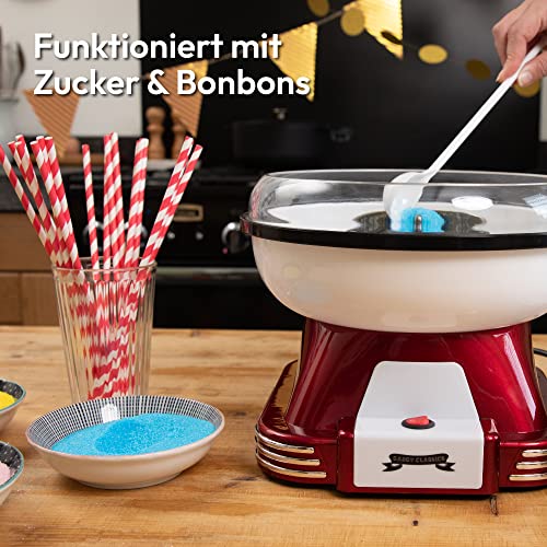 Gadgy Zuckerwattemaschine - Retro Cotton Candy Machine - Zuckerwatte Maschine mit Stäbchen und Messlöffel - Höhe 22 cm Rot Weiß - 500 Watt Zuckerwattenmaschiene für zuhause – Bild 7