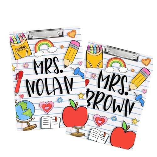 LASFOUR Custom Teacher Clipboard with Name – Personalized Acrylic Clipboard for Teachers, Back to School Teacher Appreciation Gifts, Groovy Classroom Clipboard (D3)
