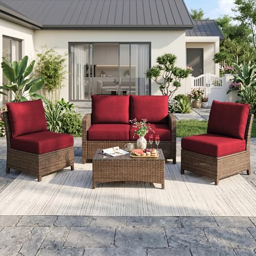 Image of Luxury 6 inch Thick Outdoor Cushion Set 7-24x24 Patio Furniture Cushions with 28D High-Density Foam, Water-Resistant & Fade-Resistant Fabric, Removable Covers for Patio Furniture Sofa Couch -Red