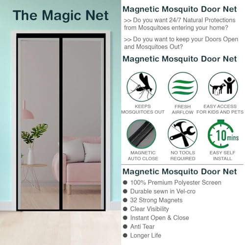 Image of Mosquito Net Net for Door with Magnet Self-Closing with Full Frame Mosquito Net 100x210 CM