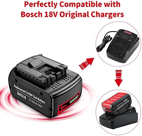 2 Pack 18V 5.5Ah Battery for Bosch Li-ion Battery Replace for Bosch BAT609 BAT609G BAT618 BAT618G BAT619 BAT619G BAT622 BAT620-2PK SKC181-202L Cordless Power Tools with LED Indicator