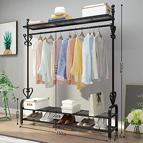 JANRON Percheros Perchas Independientes de Varilla Estante para Ropa de Multifuncional Perchero de Pie Perchero con Banqueta Almacenaje Multiusos - 150x 33.5 x 163cm