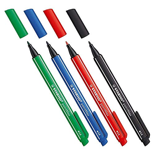 Caneta, Stabilo, PointMax, 53.4800, 4 Unidades, Azul/Preto/Vermelho/Verde