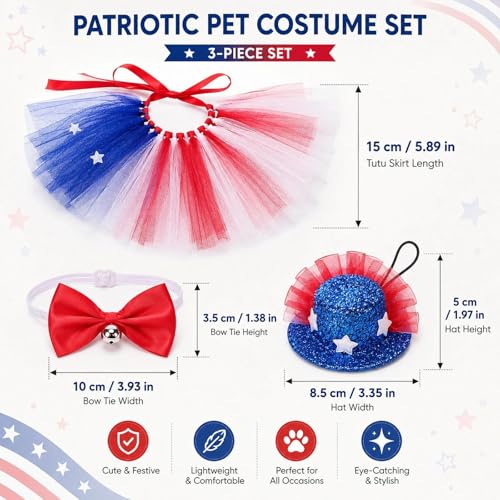 Disfraz patriótico para perro talla M con tutú y sombrero miniatura 2