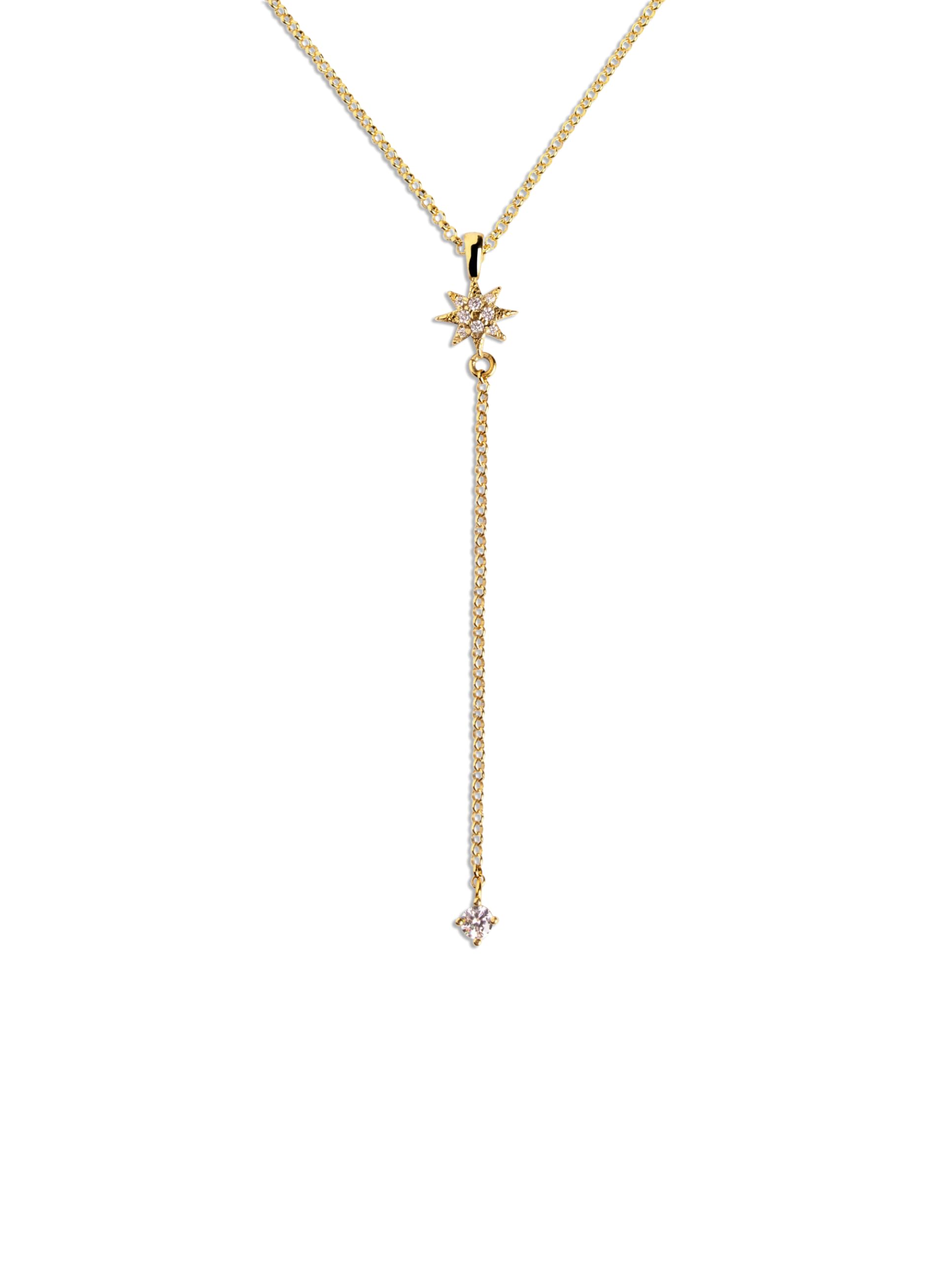 SINGULARU Collar Y Polar Star - Colgante en Plata de Ley 925 y Circonitas con Acabado Baño de Oro de 18 Kt. - Cadena de Talla Unica - Joyas para Mujer - Varios Acabados