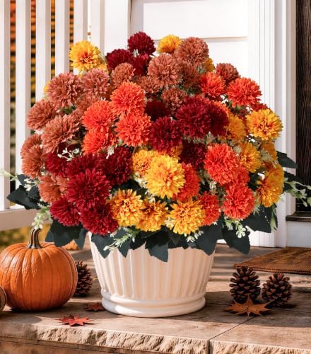 Fake Mums Artificial Fall Flowers for Outdoors Outside Decoration...