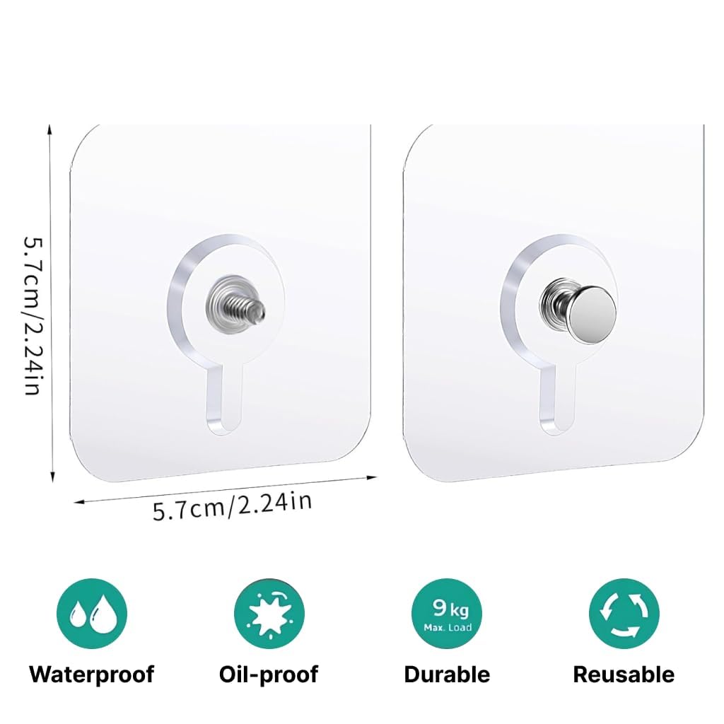 MagicMonk Photo Frame Hooks for Wall Without Drilling, 15 Pack Self Adhesive Hooks for Wall Heavy Duty Strong Nail Free for Hanging Photo Frame (Hanging Hook, Transparent) Stainless Steel