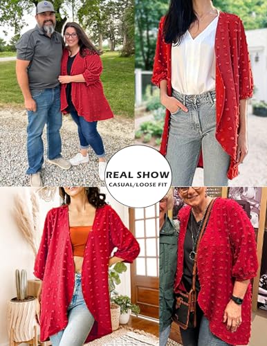 Image of Yekaty Kimonos for Women Lightweight Summer Cardigan Loose Beach Cover Up | kimono cardigans for women, 3 /4 sleeve layer with hip-covering fit for beach, vacation and casual summer outfits