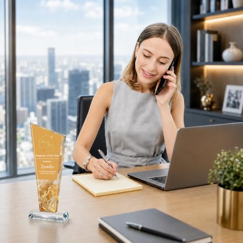 Image of Custom Crystal Trophy Award Personalized Plaque Award with Text Logo Photo Awards Trophies for Employee Recognition Team Graduation Personalized Office Gifts for Boss Coworker Teacher