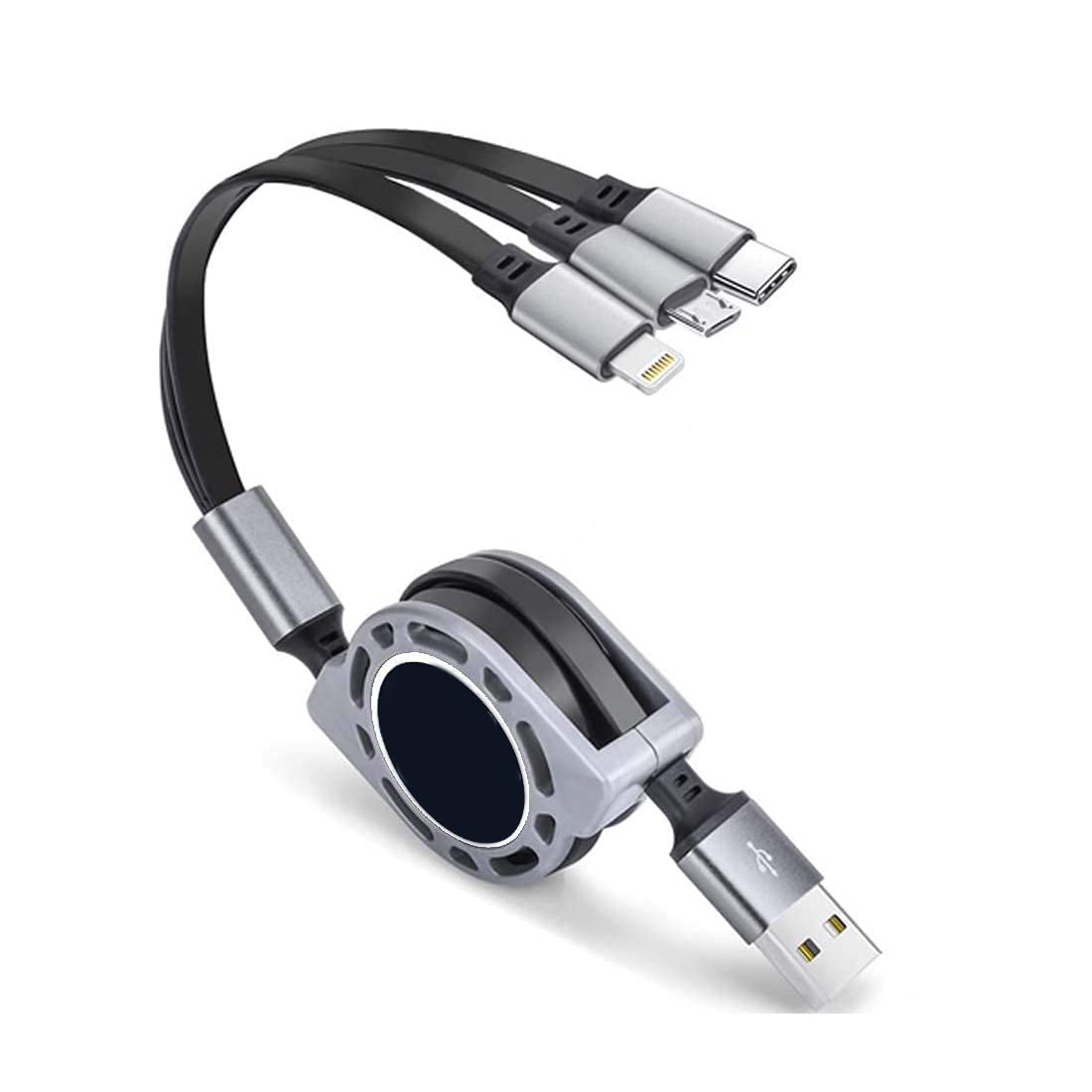 Nirsha Premium PVC Braided Multifunction Fast Charging Cable for Android, iOS and Type C Devices, 3 in 1 Charging Cable, 3A (Telescopic Round Cable) Multicolor