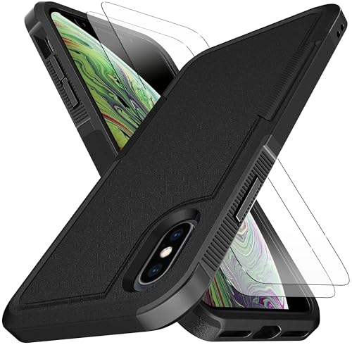 KaiMai for iPhone XS Max Case [10 FT Military Grade Drop Protection] [Non-Slip] [2 pcs TPE HD Screen Protector] Heavy Duty Full-Body Shockproof Case for iPhone XS Max 6.5-Black